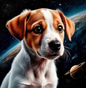 Malowanie Po Numerach Pies Jack Russell Terier W Kosmosie 40X50 Cm Na Ramie