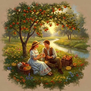 Malowanie Po Numerach Para Piknik Pod Jabłonią 40X50 Cm Na Ramie