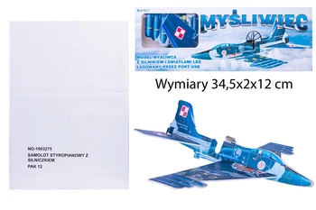 SAMOLOT STYROPIANOWY Z SILNICZKIEM ZE ŚWIATŁAMI LED PAK 200
Wymiary 34,5x2x12 cm
ns19-373