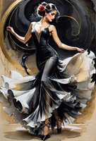 Diamentowa Mozaika Kobieta Flamenco i Złoty Półkrąg 30X40 Cm