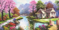 Diamentowa Mozaika Dom Sielska Osada Z Rzeką Haft Kreatywny 80x40 Cm