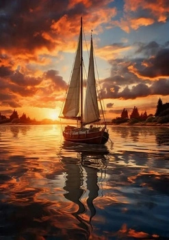 Diamentowa Mozaika Żaglówka O Zachodzie Słońca 30x40Cm Kreatywne Diamenty