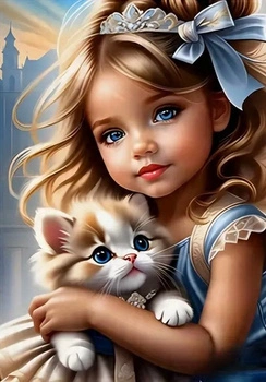 Diamentowa Mozaika Mała Dziewczynka Z Kotem 30x40 Cm Kreatywne Diamenty