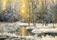 Diamentowa Mozaika Zimowy Las Nad Rozlewiskiem Z Samotną Chatką 30x40 Cm