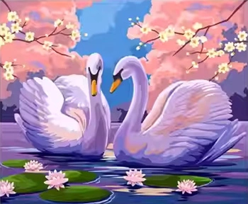 Diamentowa Mozaika Dwa Łabędzie Na Jeziorze 30x40 Cm Kreatywne Diamenty