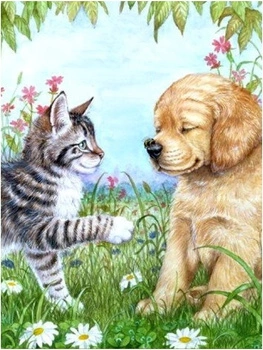 Diamentowa Mozaika 30x40cm Haft Diamentowy Kotek I Piesek