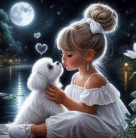 Diamentowa Mozaika Mała Dziewczynka Z Psem W Nocy 30x40 Cm Kreatywne