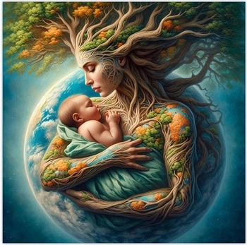 Diamentowa Mozaika Kobieta Matka Ziemia Z Dzieckiem 30x40 Cm Kreatywne