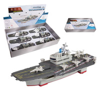 ŁÓDŹ- LOTNISKOWIEC METAL *6 BOX Z DŹWIĘKIEM 24/48
baterie 3x 5VLR(LR41), 1 długi dzwięk : alarm, start samolotów, strzelanie, niebieskie pulsujące światło
Wymiar statku : 22cm x 7,5cm x 7cm
Wymiar displaya : 47cm x 8cm x 27cm 
Waga displaya : 1485 g
Mozli