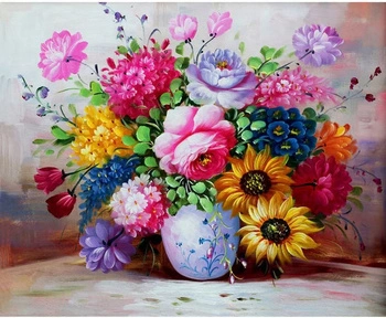 Malowanie Po Numerach Bukiet Kolorowych Kwiatów 50x40 Z Ramą Kreatywne