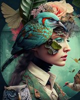 Diamentowa Mozaika Haft Diamentowy Kobieta Z Ptakiem 30x40cm