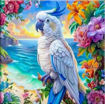 Diamentowa Mozaika Papuga Na Rajskim Wybrzeżu 30x40Cm Kreatywne Diamenty