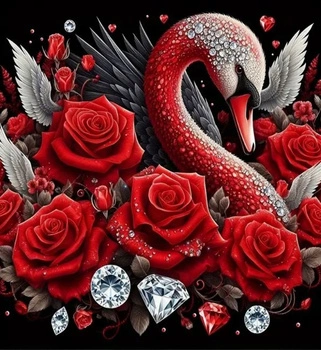 Diamentowa Mozaika Łabędź Wśród Róży Czerwonych 30x40 Cm Kreatywne Diamenty