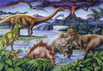 Malowanie Po Numerach Dinozaury W Morzu z Wulkanem 50x40 Z Ramą Kreatywne