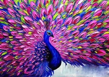 Diamentowa Mozaika Paw Z Różowym Ogonem 30X40 Cm Kreatywne Diamenty