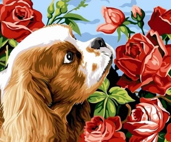 DIAMENTOWA MOZAIKA HAFT PIESEK WĄCHAJACY RÓŻE