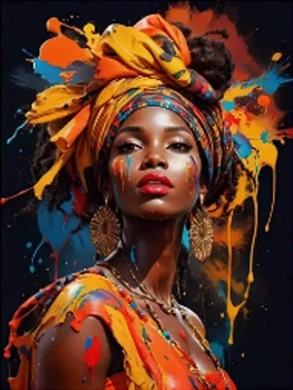Diamentowa Mozaika Kobieta Z Farbami Afrykanka 30x40 Cm Kreatywne Diamenty
