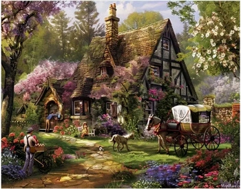 Malowanie Po Numerach Bryczka Na Tle Domu I Ogrodu 50x40 Z Ramą