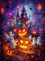 Diamentowa Mozaika Mroczny Zamek Halloween Duchy I Dynie 30x40 Cm