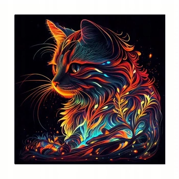 Diamentowa Mozaika Kot Z Roślinami Haft Kreatywny 30x40 Cm