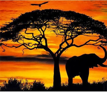 Diamentowa Mozaika Słoń Na Tle Zachodzącego Słońca 30x40 Cm Kreatywne