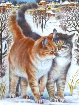 Diamentowa Mozaika Para Kotów Haft Kreatywny 30x40 Cm