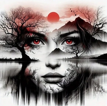 Diamentowa Mozaika Kobieta Na Tle Jeziora 30x40 Cm Kreatywne Diamenty