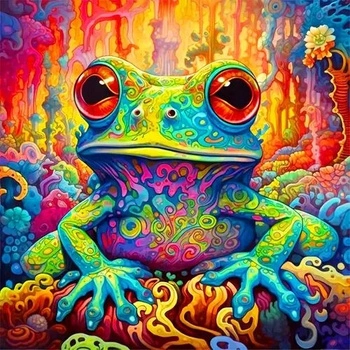Diamentowa Mozaika Kolorowa Żaba Haft Kreatywny 30x40 Cm