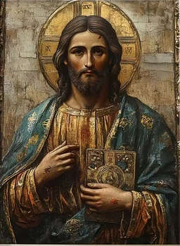 Diamentowa Mozaika Jezus Ikona Prawosławna 30x40 Cm Kreatywne Diamenty