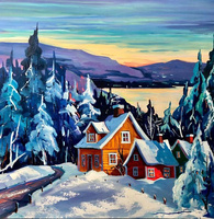 Malowanie Po Numerach Chata Nad Górskim Strumieniem Zima Śnieg 50X40 Z Ramą