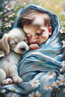 Diamentowa Mozaika Haft Diamentowy Dziecko I Szczeniaczek Na Łące 30x40 Cm