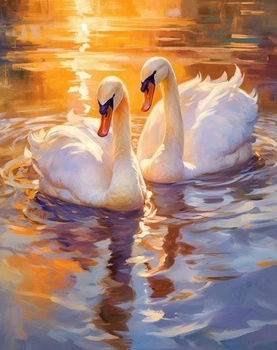 Malowanie Po Numerach Para Łabędzi W Stawie O Zachodzie 40X50 Cm Na Ramie