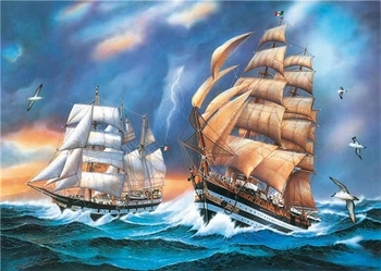 Diamentowa Mozaika Dwie Łodzie Na Morzu Podczas Sztormu 30x40 Cm Kreatywne