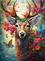 Diamentowa Mozaika Jeleń w Kwiatach Z Motylami 30x40Cm Kreatywne Diamenty