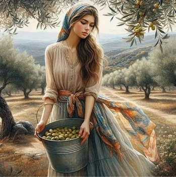 Diamentowa Mozaika Kobieta Zbierająca Oliwki 30x40 Cm Kreatywne Diamenty