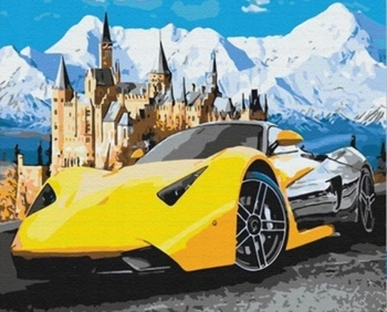 Malowanie Po Numerach Żółte Sportowe Auto 40x50CM Z Ramą Kreatywne