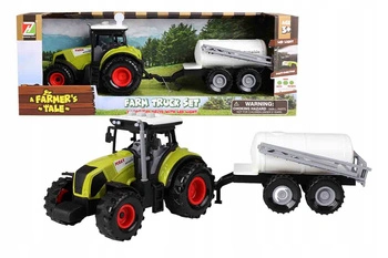 Ciągnik Traktor Z Przyczepą Zestaw Rolniczy Farmer Cysterna Światło Dźwięk