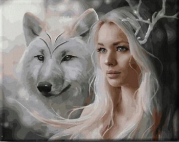 Diamentowa Mozaika Kobieta Z Wilkiem 30x40 Cm Kreatywne Diamenty