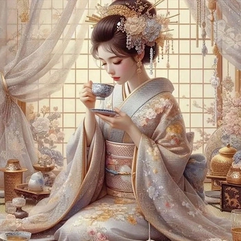 Diamentowa Mozaika Sztuka Picia Herbaty Japonka 30X40 Cm