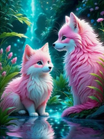 Diamentowa Mozaika Haft Diamentowy Dwójka Różowych Lisów W Magicznym Lesie 30x40