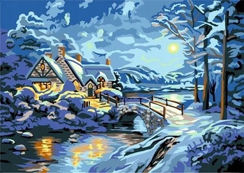 Diamentowa Mozaika Zima Noc Nad Potokiem Haft Kreatywny 30x40 Cm