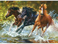 Diamentowa Mozaika Konie W Galopie W Rzece Haft Kreatywny 30x40 Cm