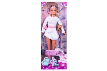 LALKA STEFFI Z PIESKIEM CIHUAHUS W FUTRZANEJ SUKIENCE KARTON