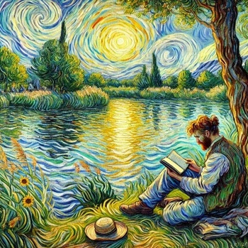 Malowanie Po Numerach Mężczyzna Z Książką Nad Jeziorem 40X50 Cm Na Ramie