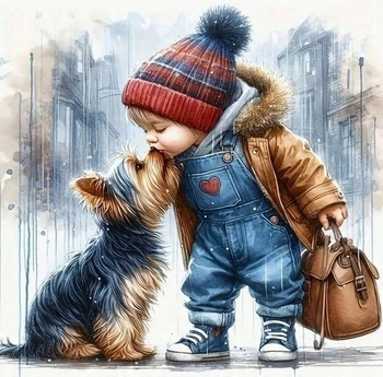 Diamentowa Mozaika Mały Chłopiec Z Pieskiem 30x40 Cm Kreatywne Diamenty