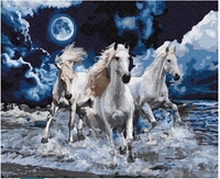 Diamentowa Mozaika Konie 3 Białe Galop W Morzu 30x40CM