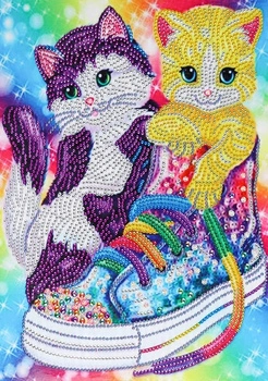 Diamentowa Mozaika Haft 7D Koty W Bucie Trampek 30X40 Cm