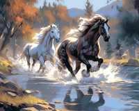 Diamentowa Mozaika Dwa Konie Galopujące W Rzece Haft Kreatywny 30X40 cm