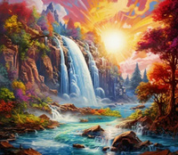 Diamentowa Mozaika Wodospad O Zachodzie Słońca 30x40Cm Kreatywne Diamenty