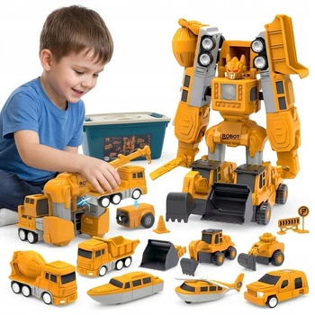 Klocki Magnetyczne Pojazdy Budowlane Do Złożenia Robot W Skrzyni 35 Ele.